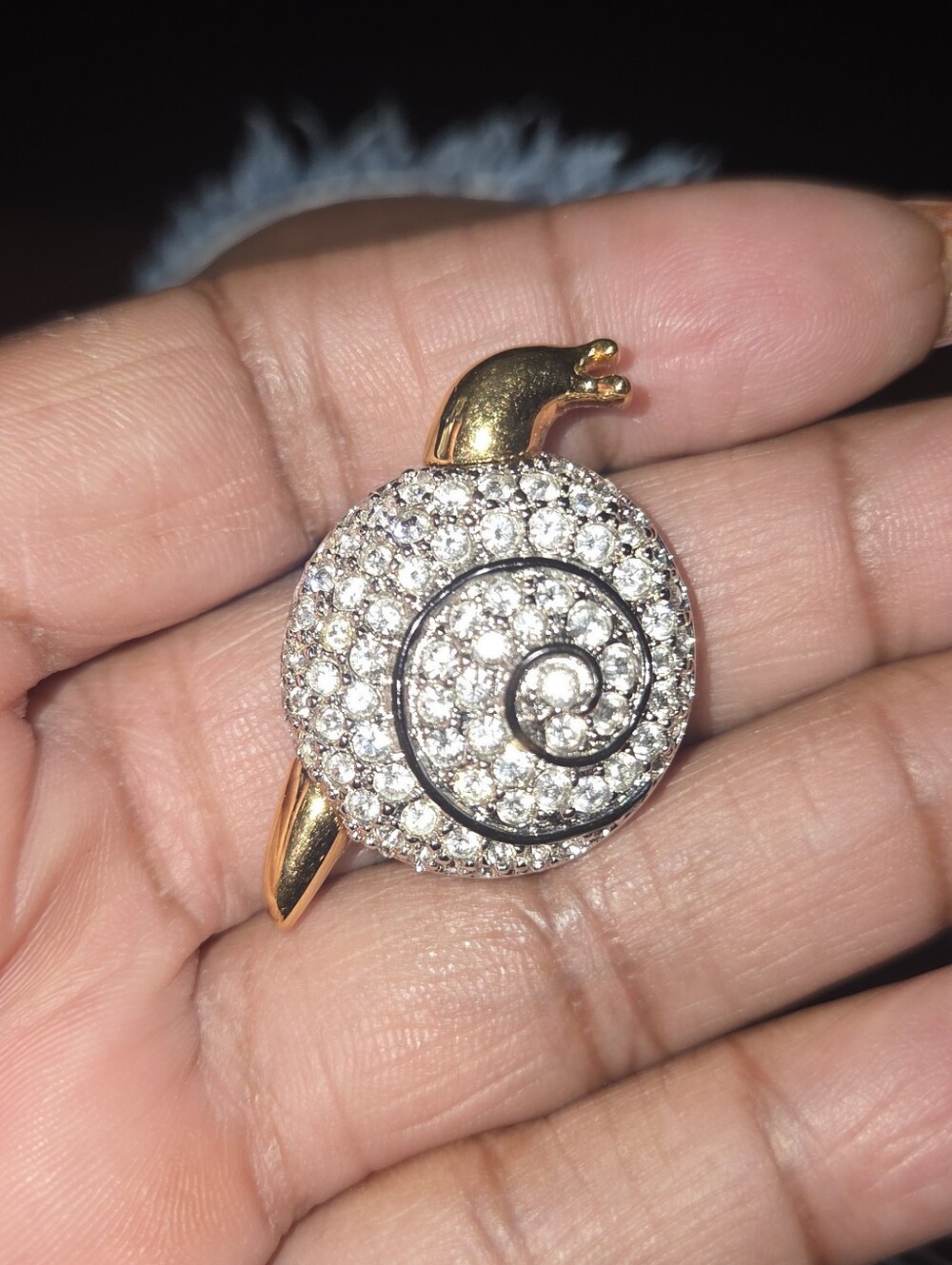 Vintage Gold Swarovski Crystal Snail Brooch Pin
